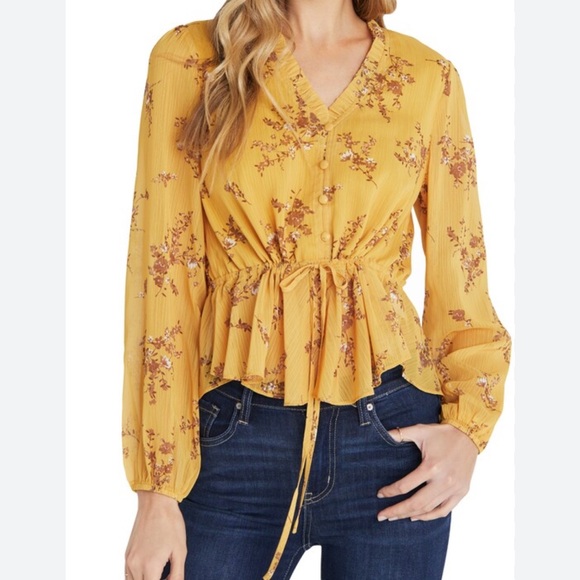 Vici Tops - Vici Yellow Floral long sleeve blouse with sheer sleeves and bottom - medium